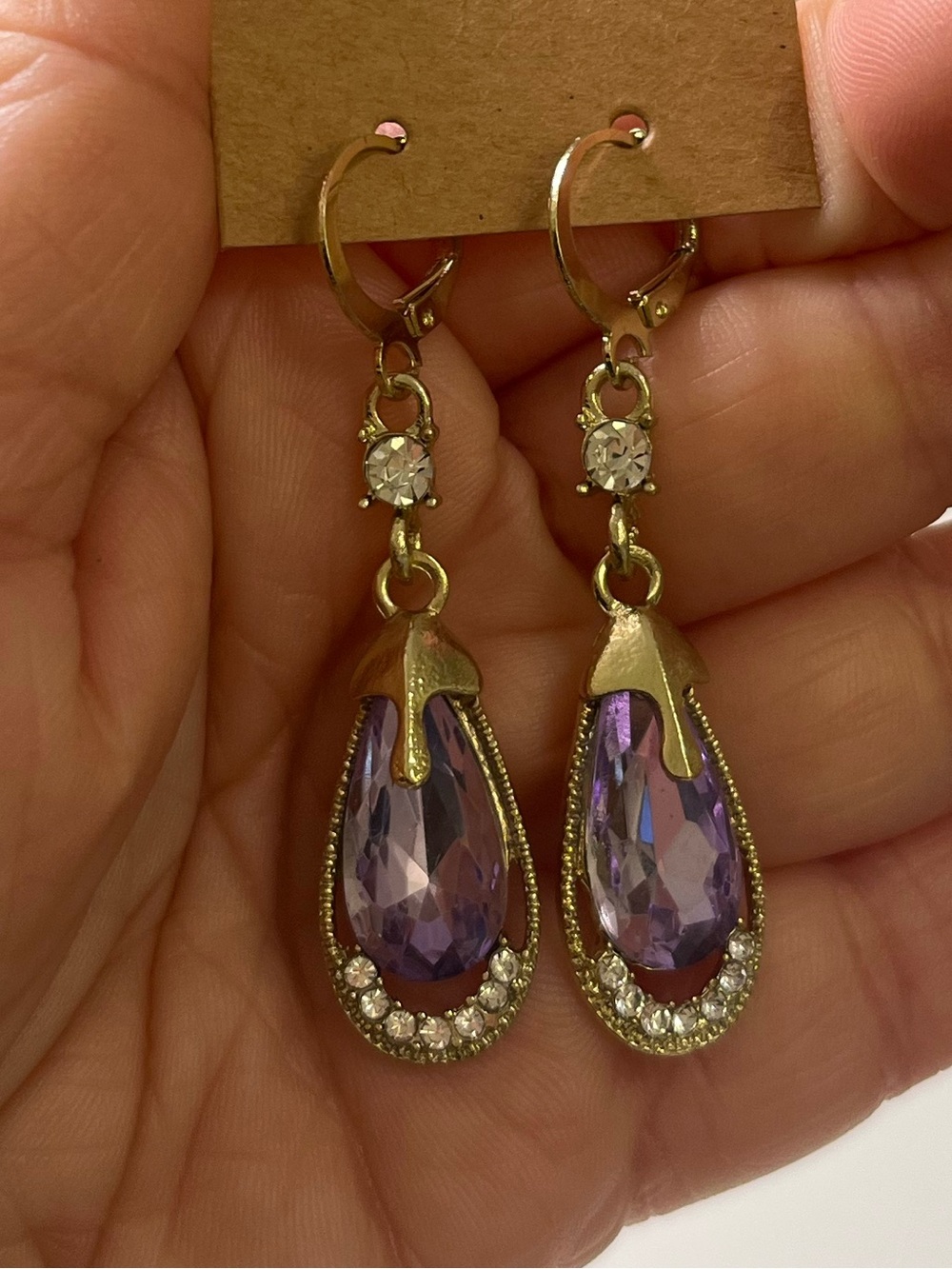 Vintage-Inspired Purple Teardrop Dangle Earrings